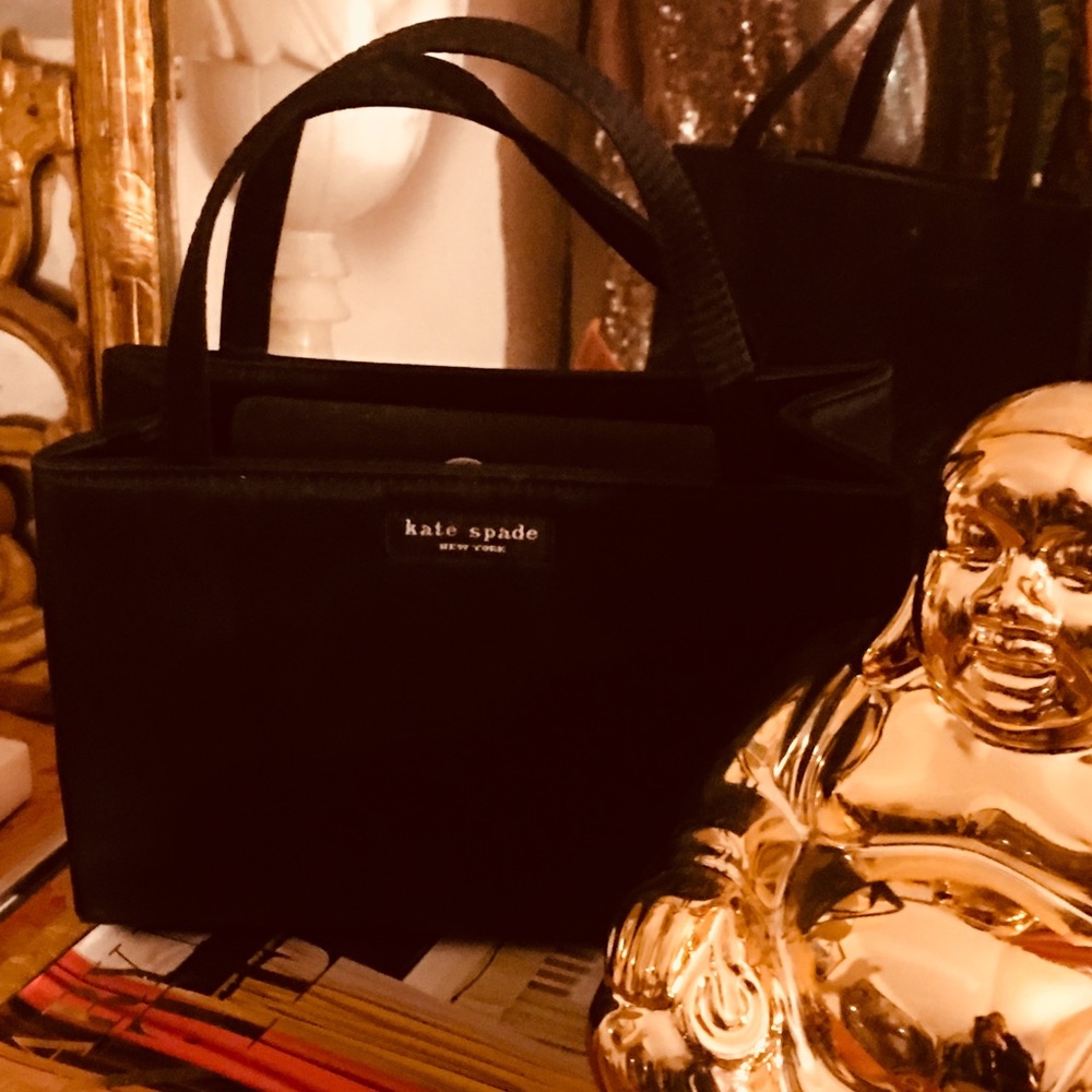 Sm vintage Blk sateen Kate Spade cocktail bag.